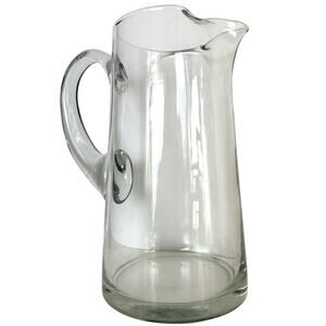 Heavy Clear Glass Pitcher with Applied Handle Hand Blown Style 10” Carafe